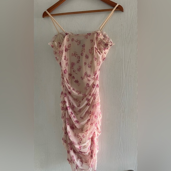 SBetro Pink Babydoll Mini Dress Ruched Spaghetti Strap - Picture 5 of 7